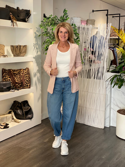 Fashion Halflange Blazer 0435 roze gemeleerd