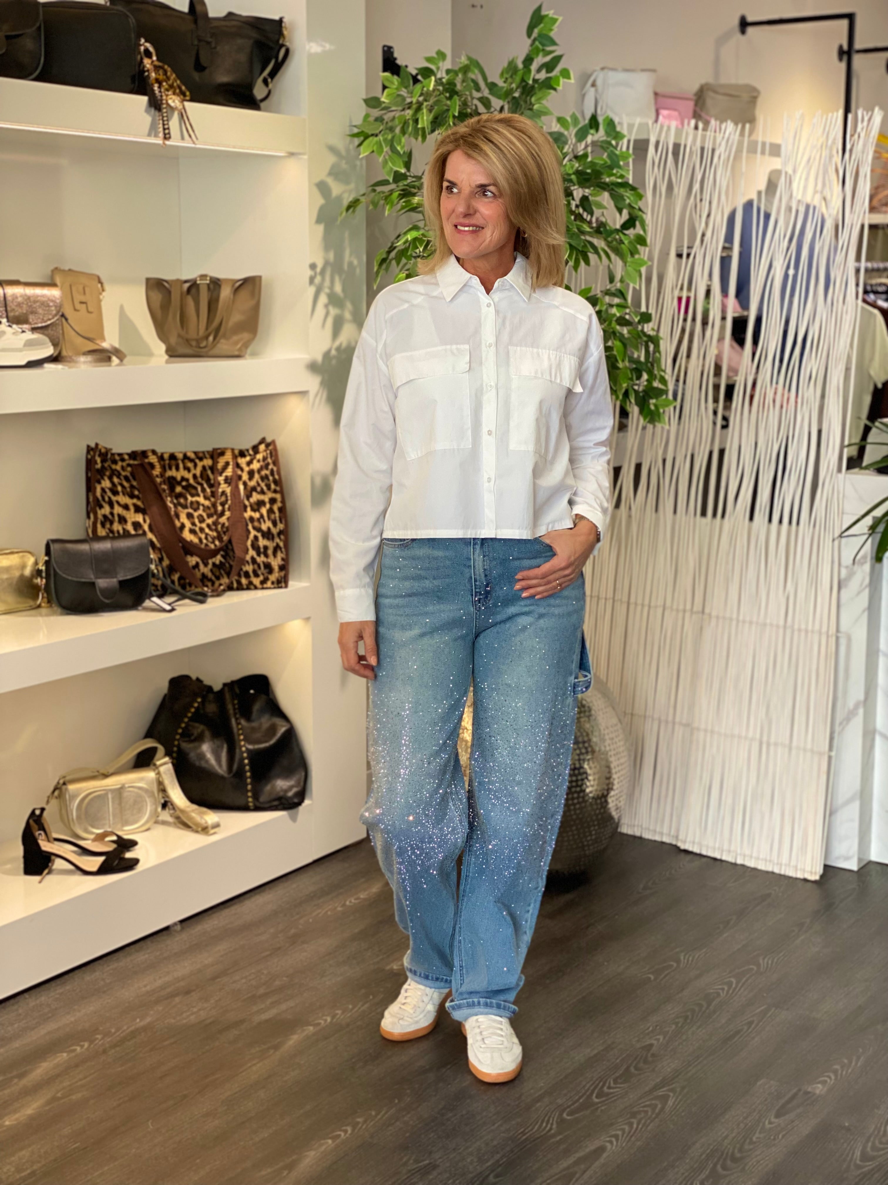 Monday Premium Glitter Jeans Broek Balloon Fit T72 denim blue