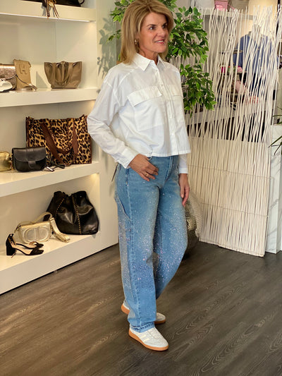 Monday Premium Glitter Jeans Broek Balloon Fit T72 denim blue