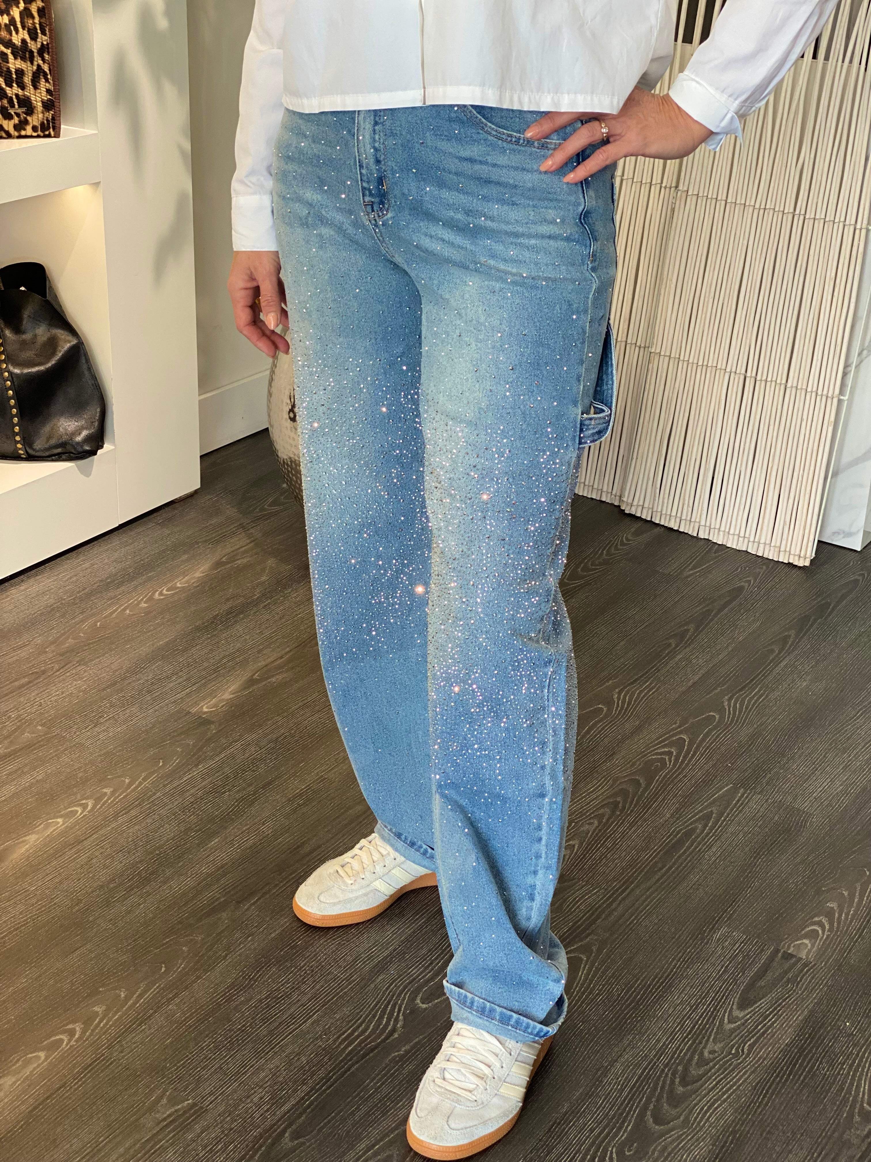 Monday Premium Glitter Jeans Broek Balloon Fit T72 denim blue