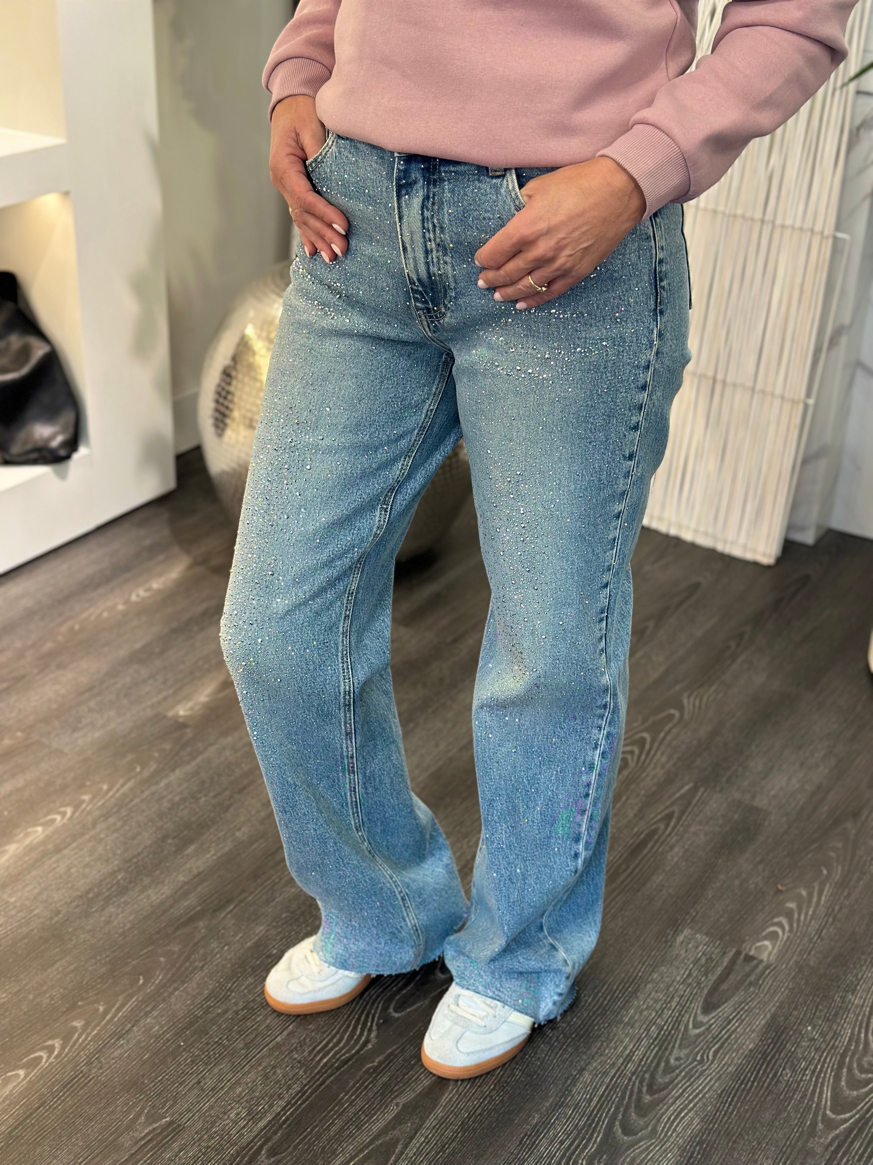 Queen Hearts Glitter Jeans Broek Extra Tall W3898-3 denim blue