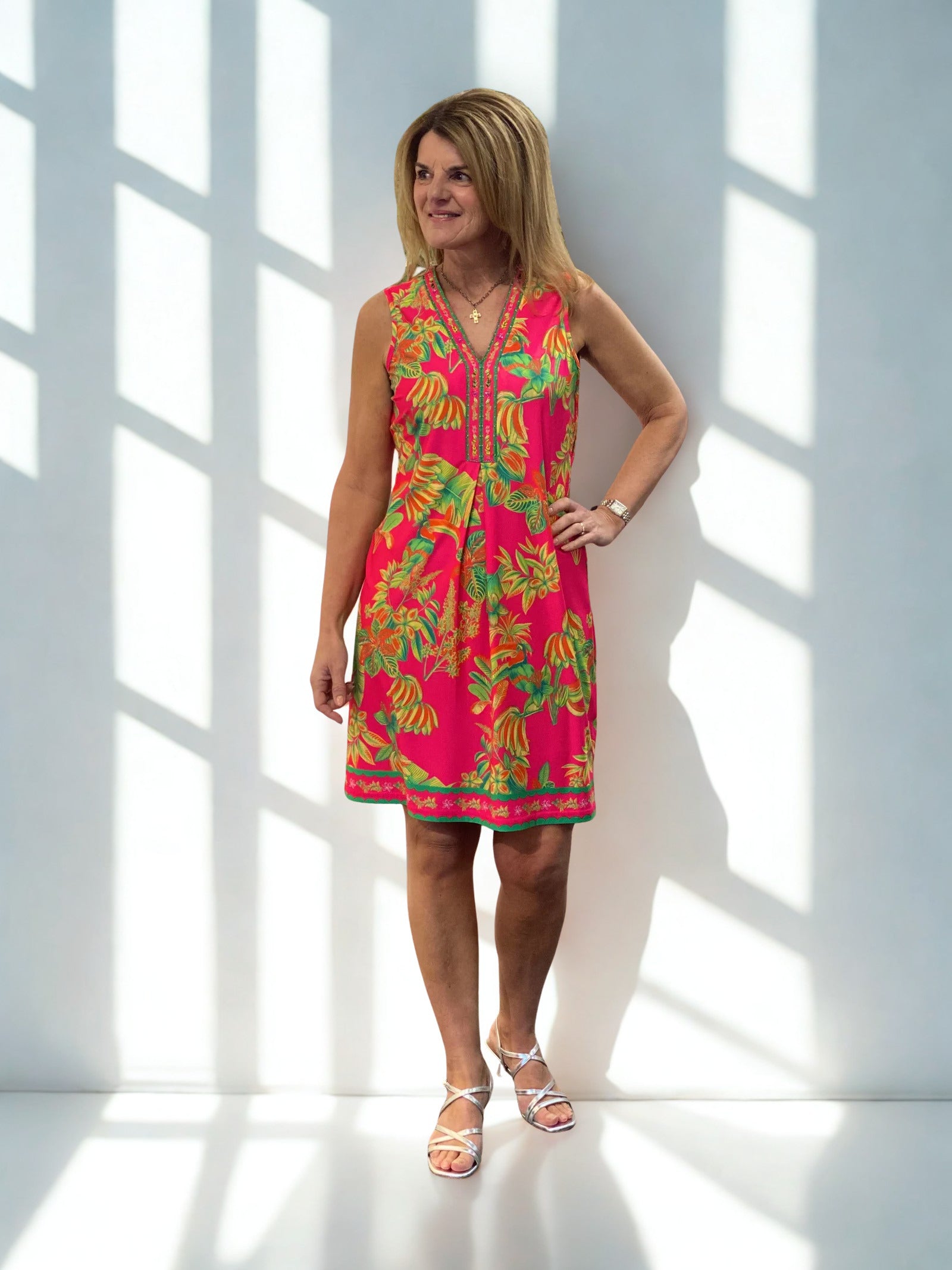 K-Design Mouwloze Jurk met Design C400 P132 fuchsia