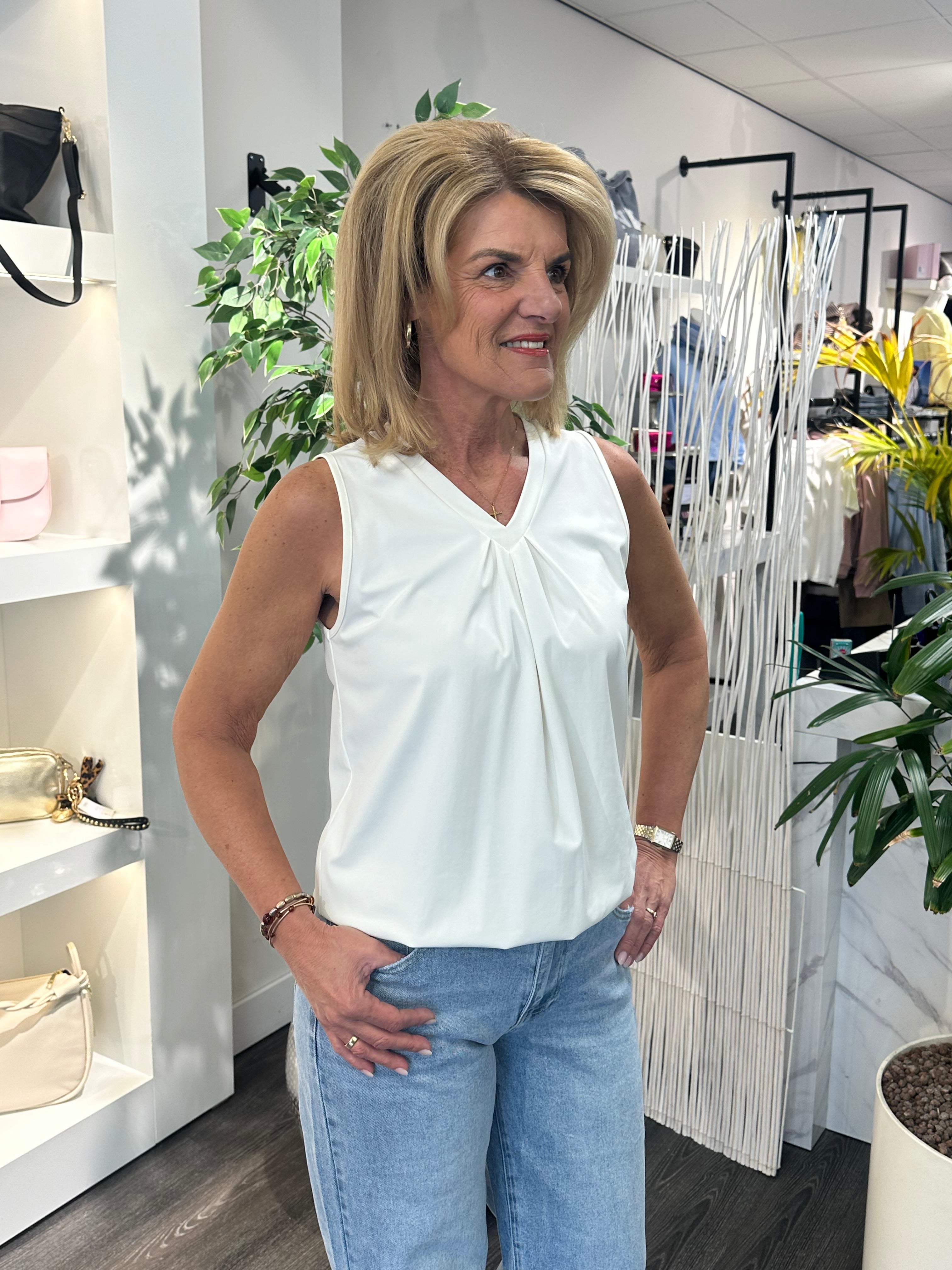 Mi Piace Travel Top Pleated 202814 off white