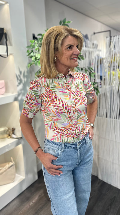 Mi Piace Travelstof Blouse Korte Mouw 202270 pencil branches print kit