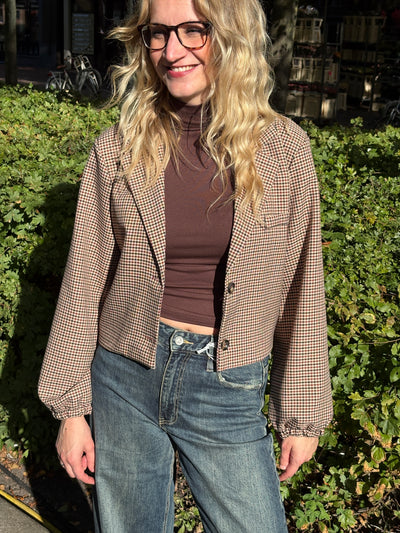 Chastar Cropped Blazer Lichtbruin Geruit