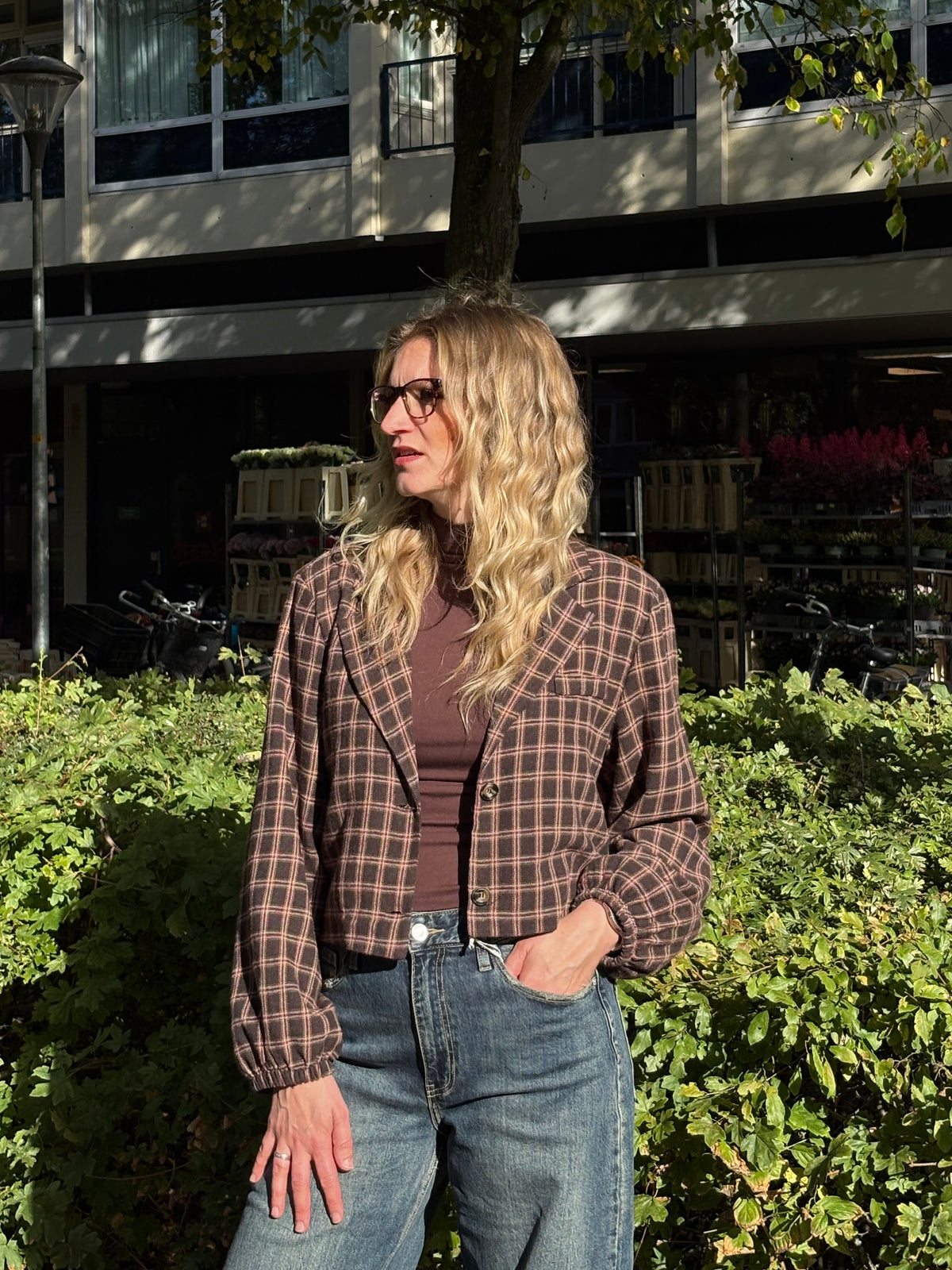 Chastar Cropped Blazer Bruin Geruit
