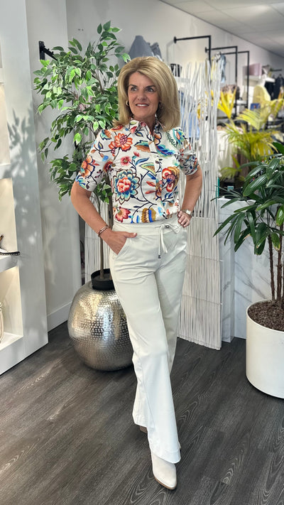 Mi Piace Travelstof Blouse Korte Mouw Embroided Bloom 202270 multicolor