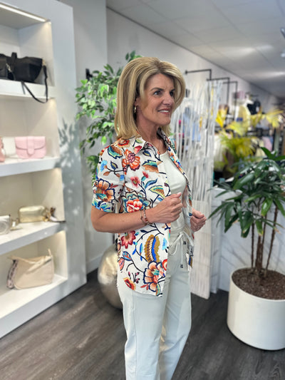 Mi Piace Travelstof Blouse Korte Mouw Embroided Bloom 202270 multicolor