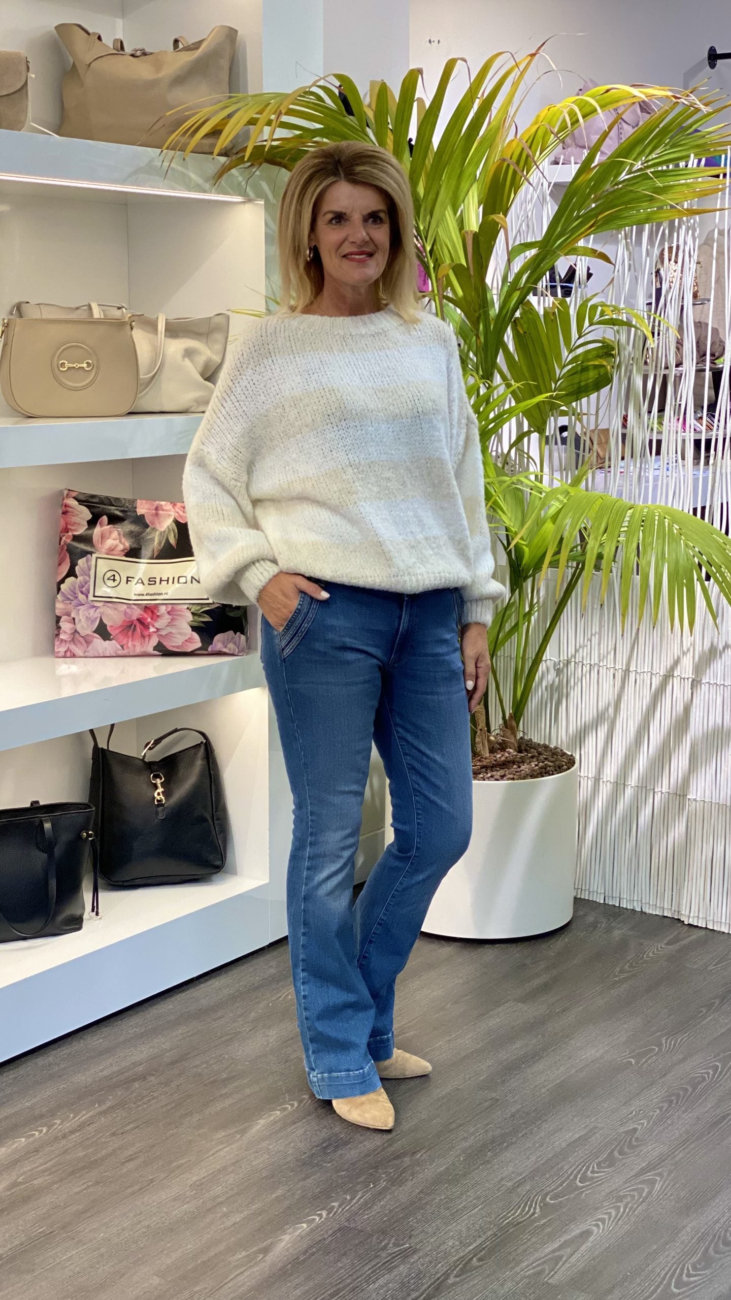 Tan Gebreide Trui zand offwhite