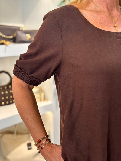 Freequent Lava Jurk Balloon Sleeve coffee bean