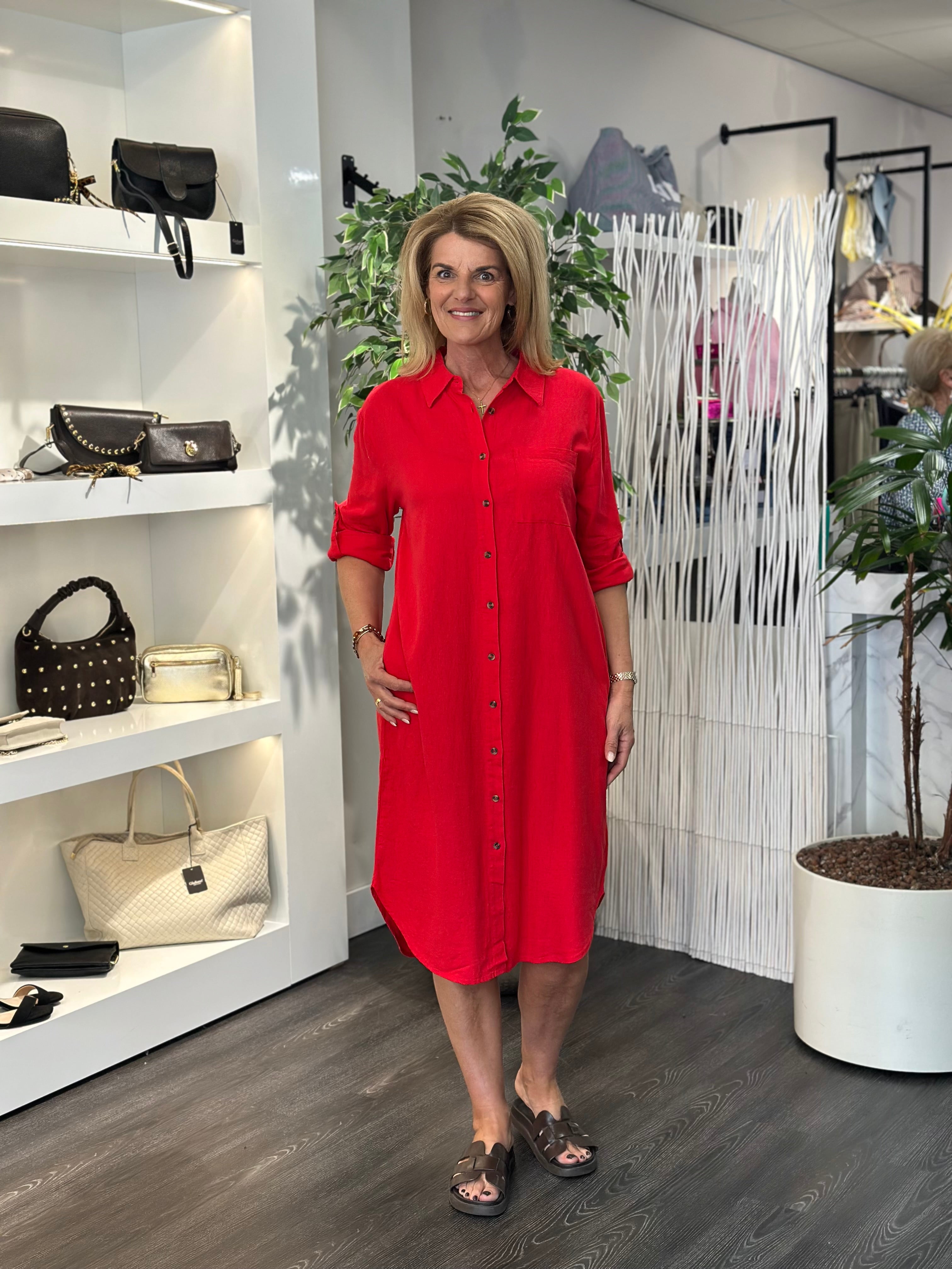 Freequent Lava Shirt Dress true red