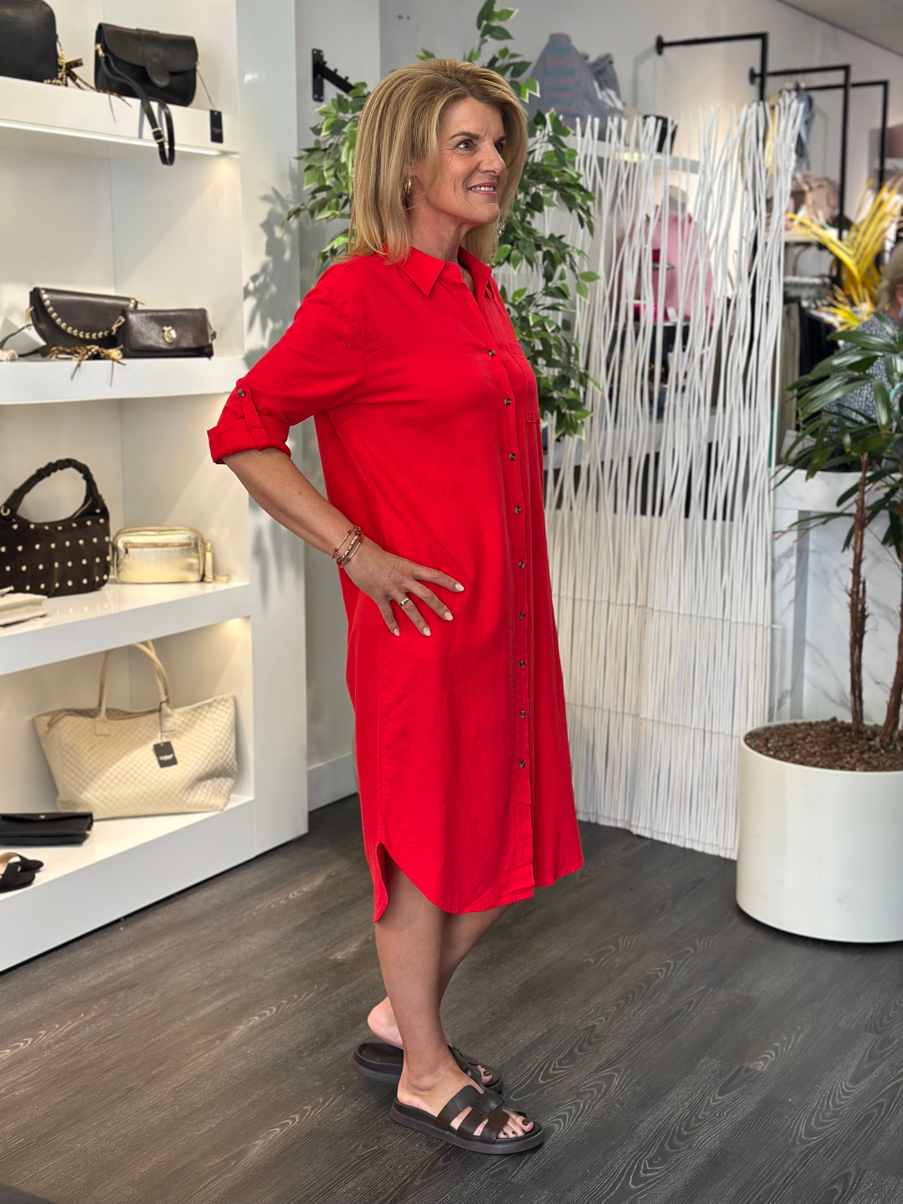 Freequent Lava Shirt Dress true red