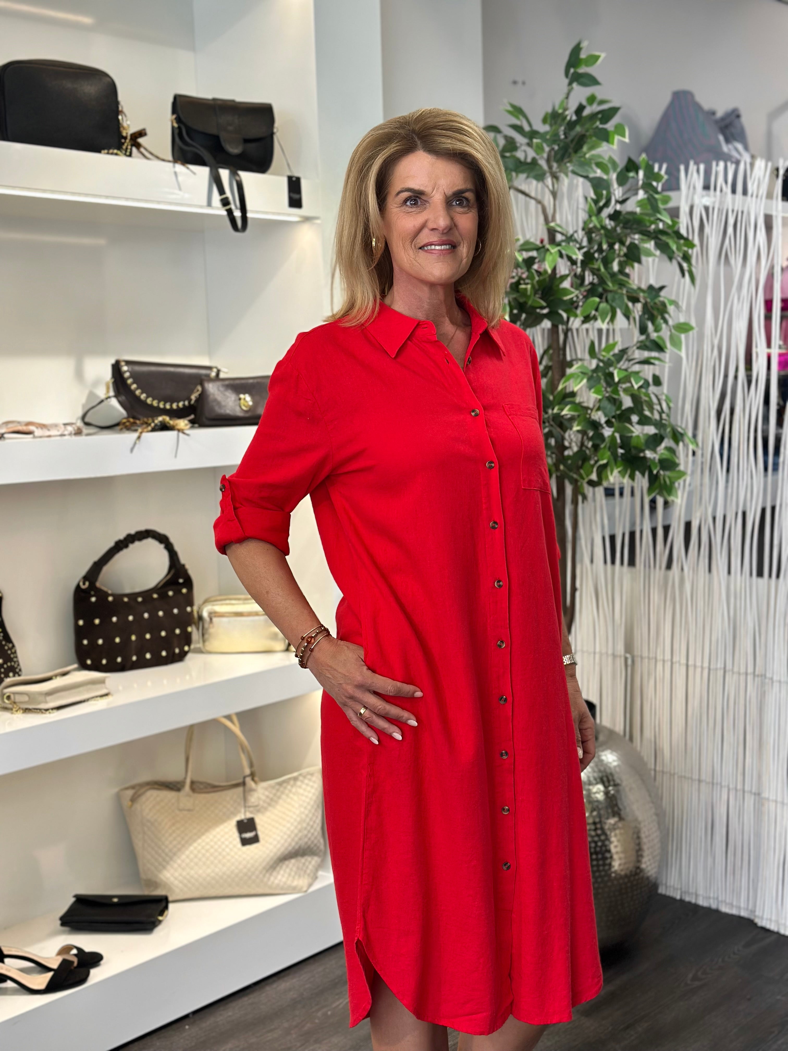 Freequent Lava Shirt Dress true red