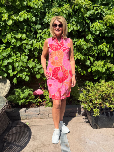 Mi Piace Travelstof Mouwloze Jurk 202443 desert anemone print coral