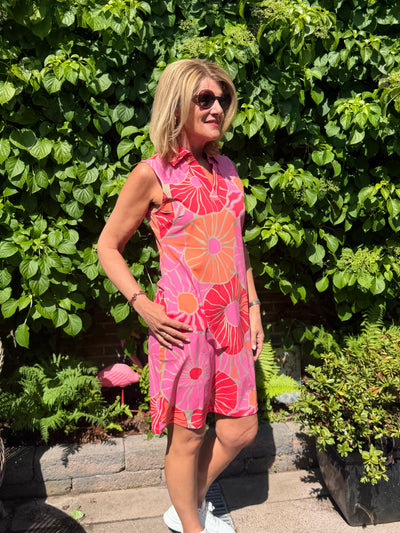 Mi Piace Travelstof Mouwloze Jurk 202443 desert anemone print coral