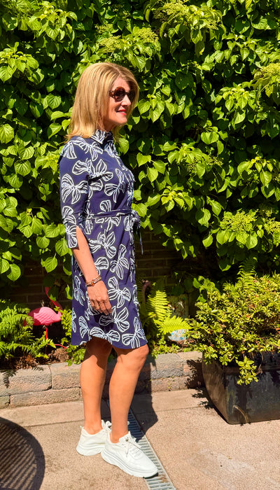 Mi Piace Travelstof Jurk Bow Print 202092 dark blue/offwhite