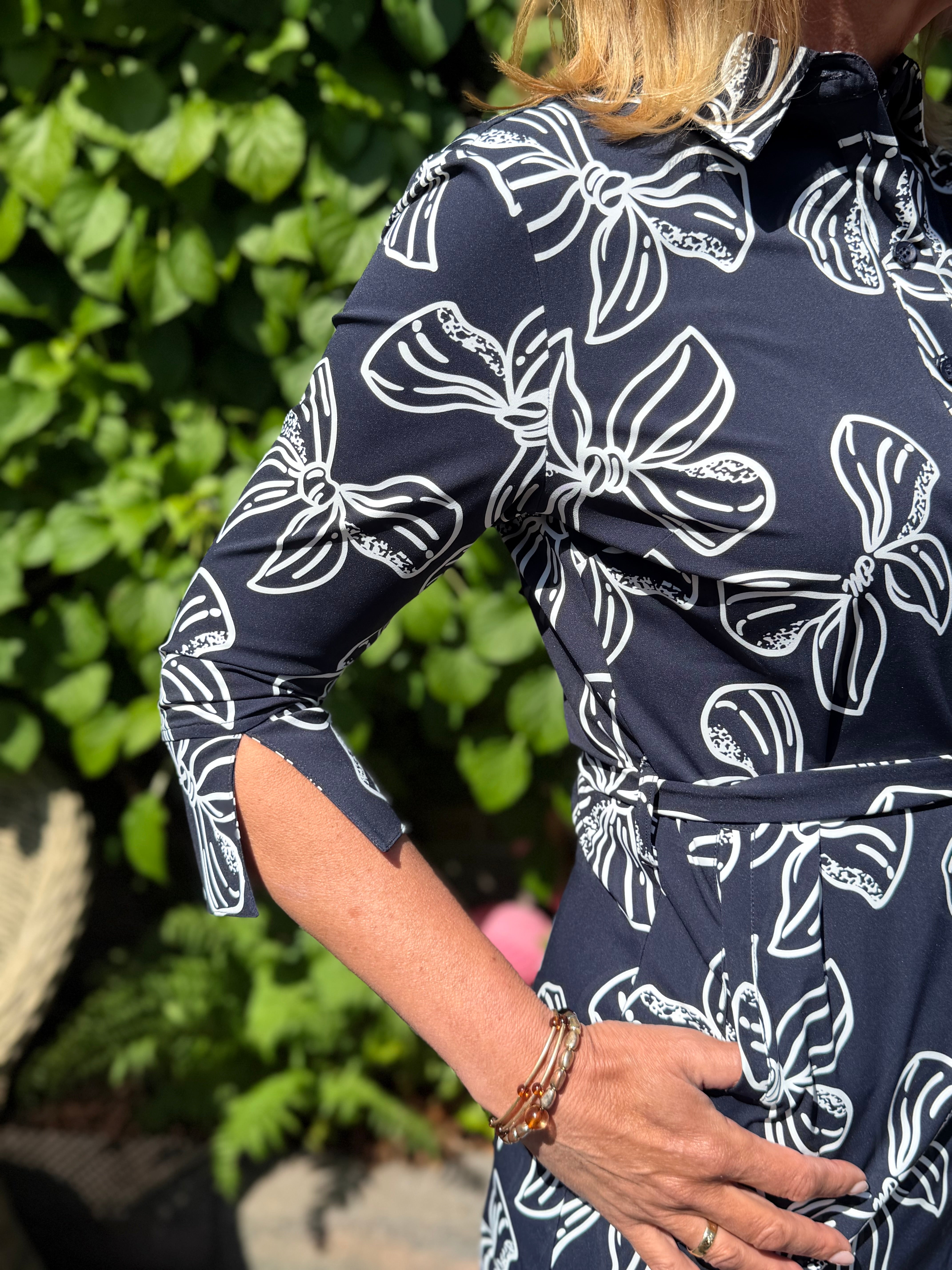 Mi Piace Travelstof Jurk Bow Print 202092 dark blue/offwhite