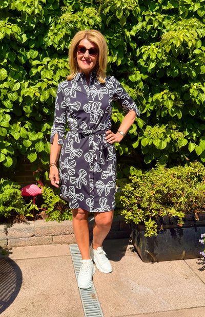 Mi Piace Travelstof Jurk Bow Print 202092 zwart/ offwhite