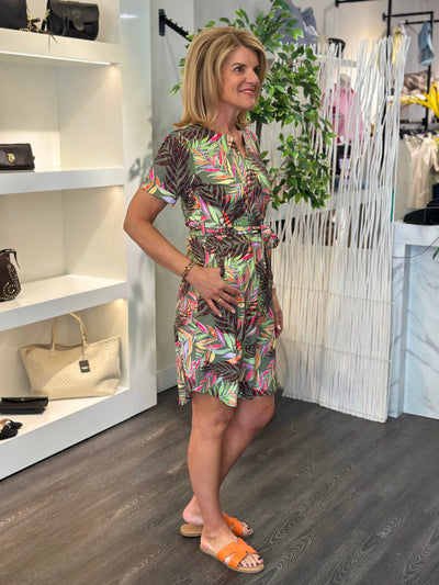 Mi Piace Travelstof Tuniek Jurk met Tailleband 202245 pencil branches print olive