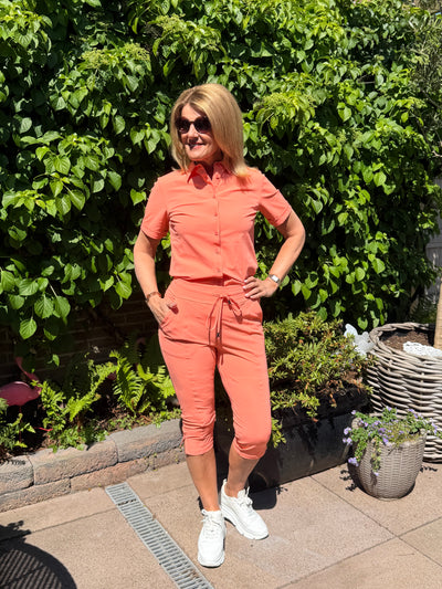 Mi Piace Travelstof Blouse Korte Mouw 202270 coral koraal