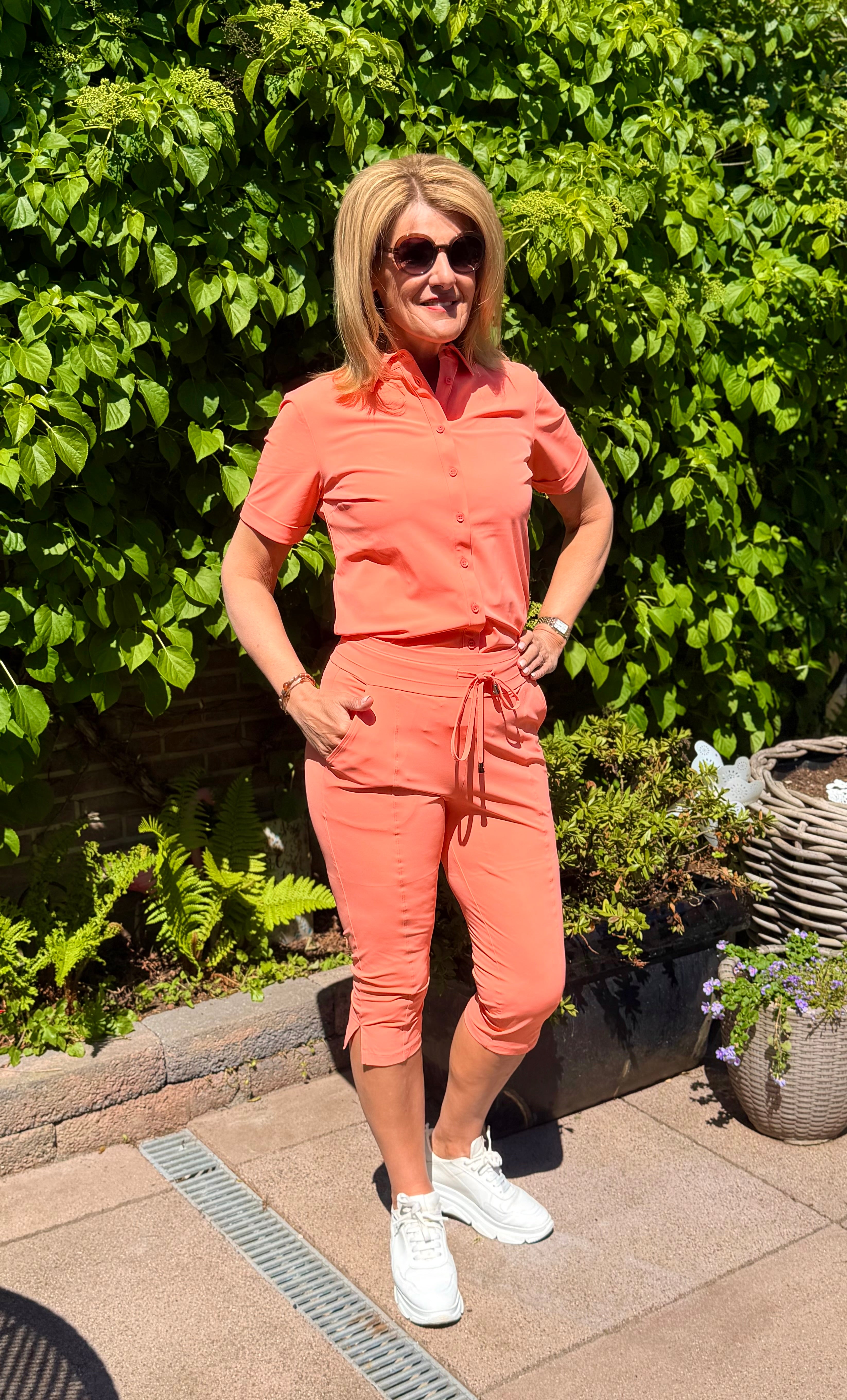 Mi Piace Travelstof Blouse Korte Mouw 202270 coral koraal