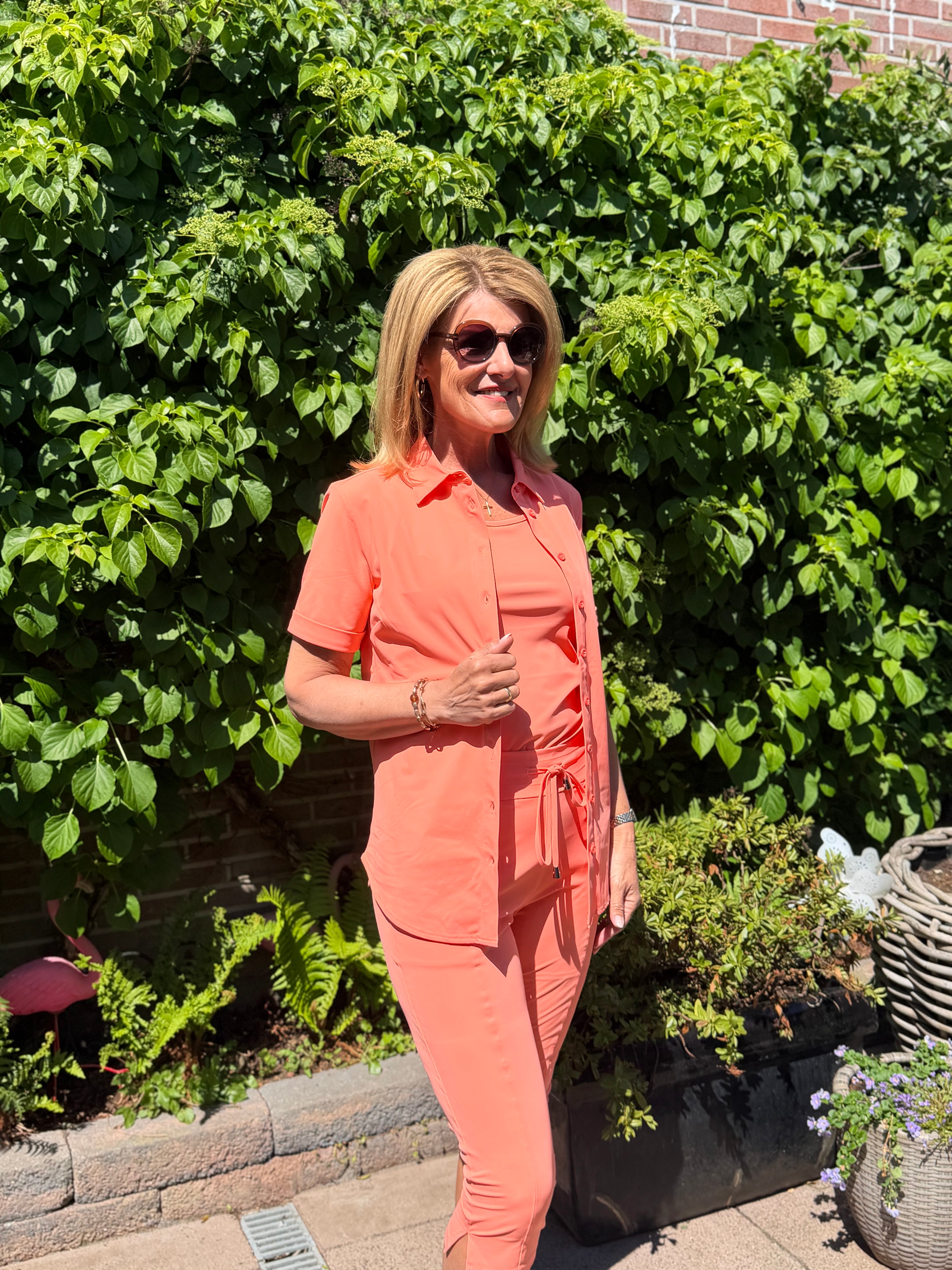 Mi Piace Travelstof Blouse Korte Mouw 202270 coral koraal
