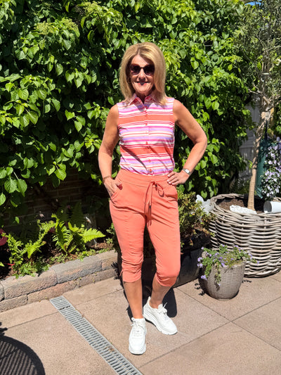 Mi Piace Travelstof Blouse Mouwloos 202299 summer stripe print coral
