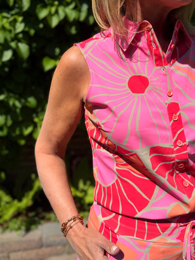 Mi Piace Travelstof Blouse Mouwloos 202299 desert anemone print coral