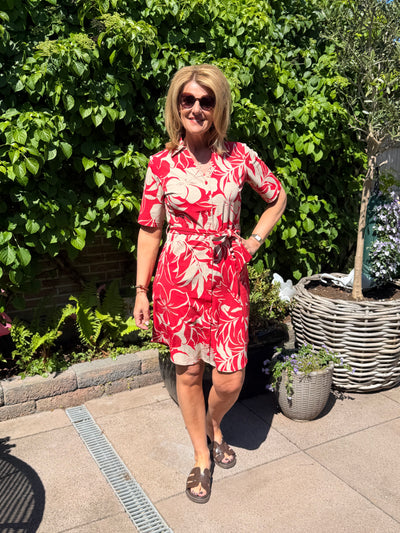 Mi Piace Travelstof Jurk 202807 hibiscus print red