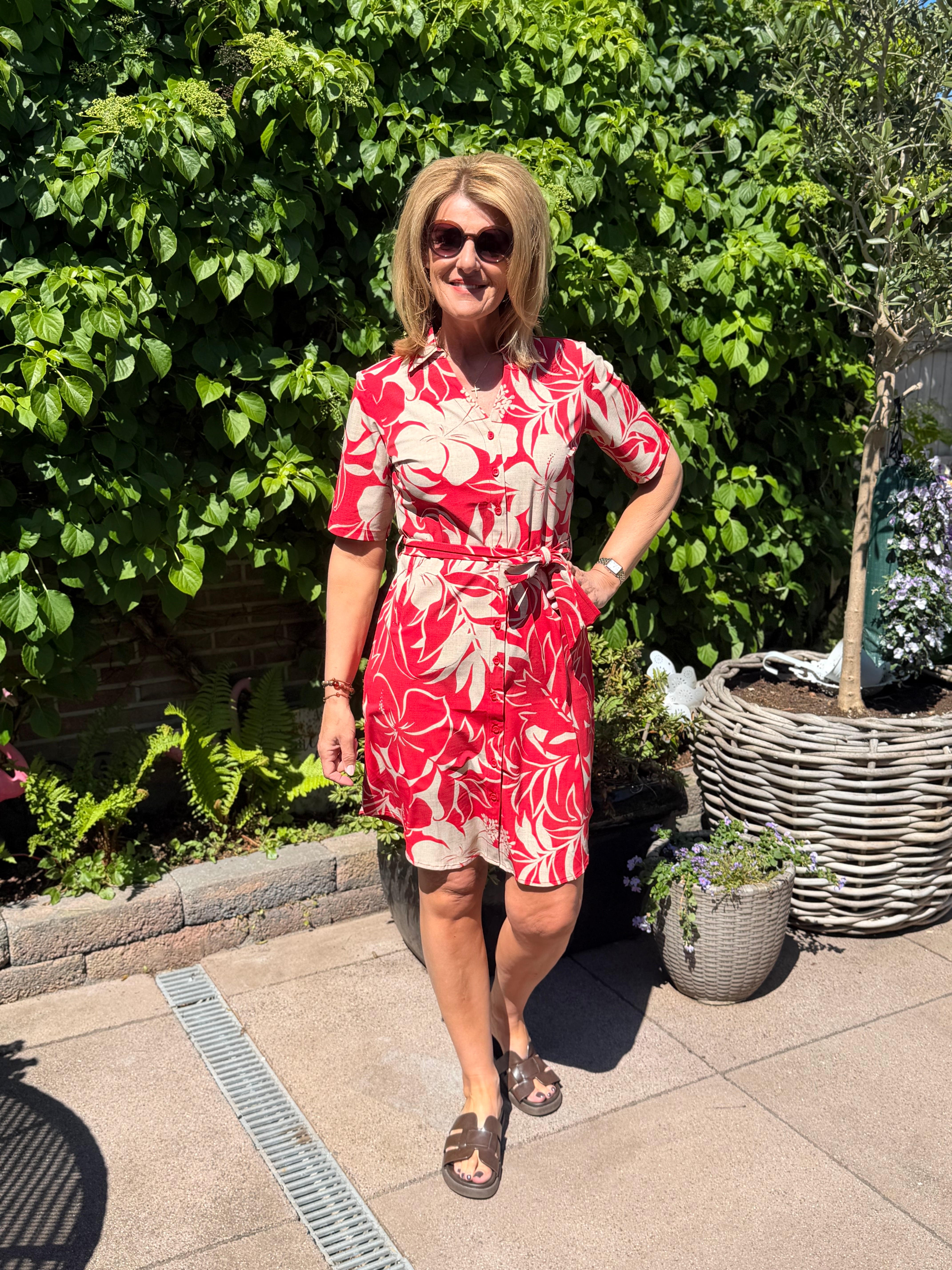 Mi Piace Travelstof Jurk 202807 hibiscus print red