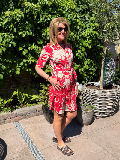 Mi Piace Travelstof Jurk 202807 hibiscus print red