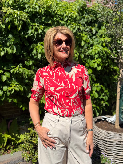Mi Piace Travelstof Blouse Korte Mouw 202270 hibiscus print red