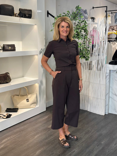Mi Piace Travelstof Blouse Korte Mouw 202031 espresso