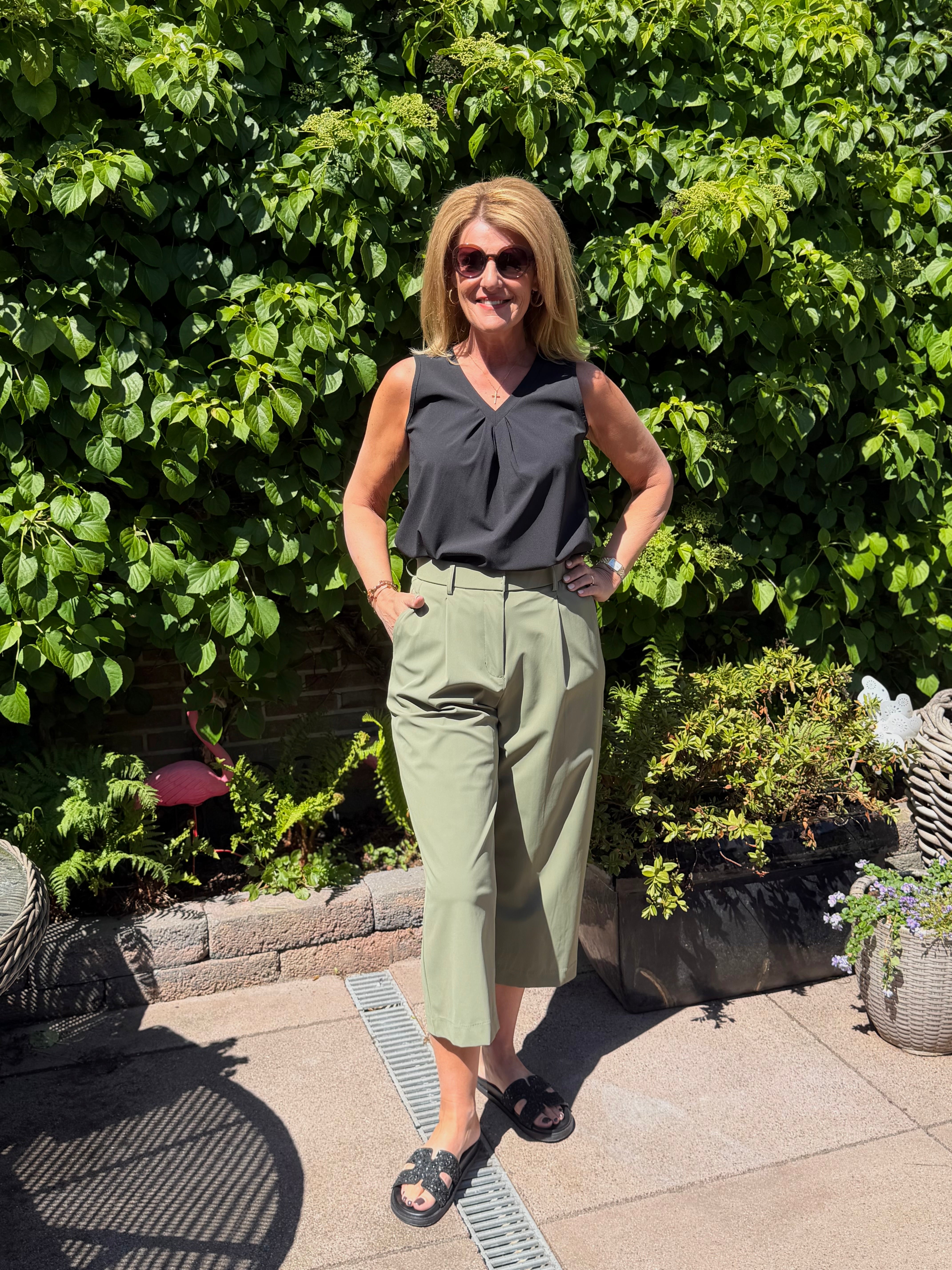 Mi Piace Travel Culotte Broek Pleated Waistband 202818 olive