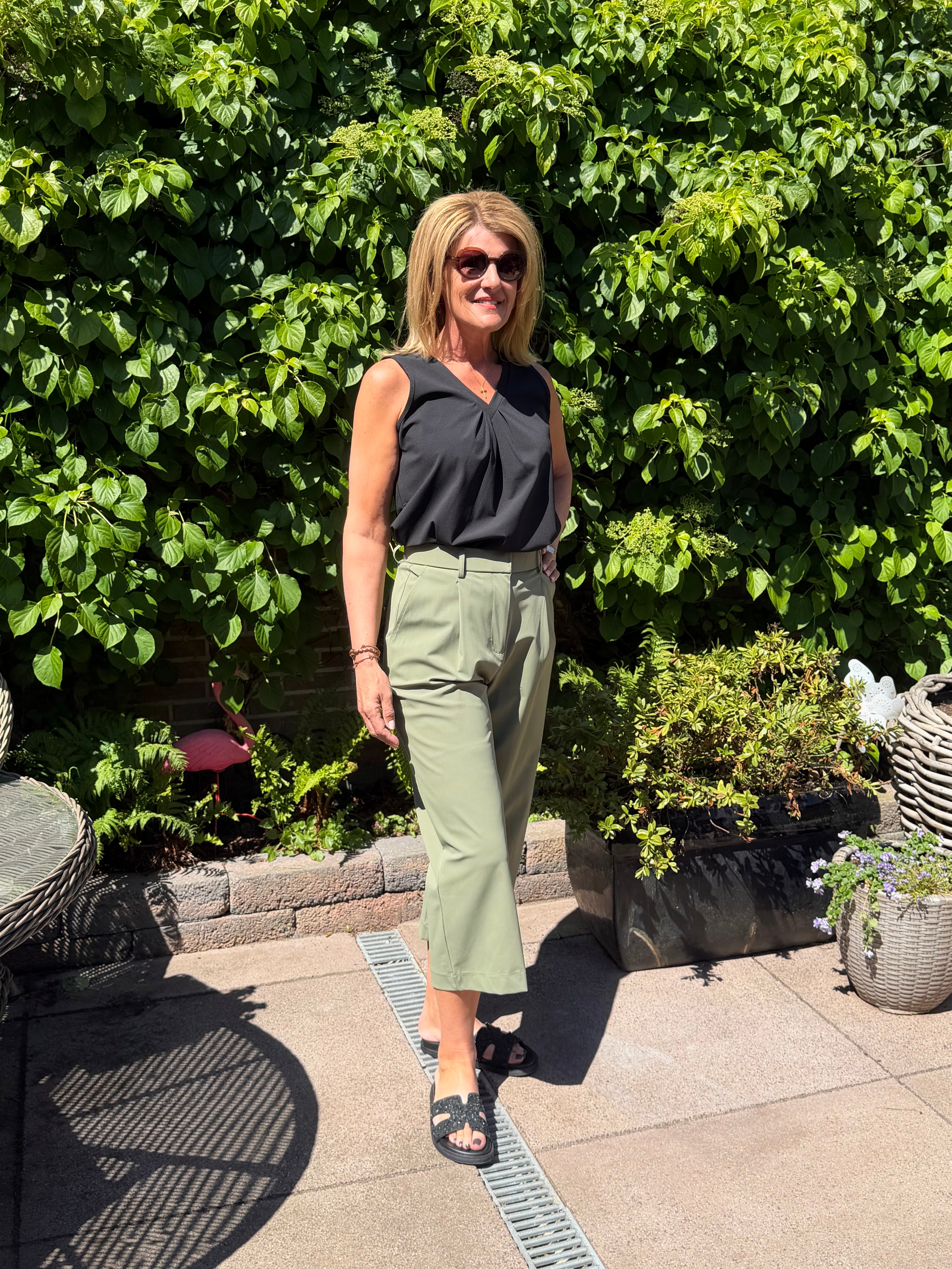 Mi Piace Travel Culotte Broek Pleated Waistband 202818 olive