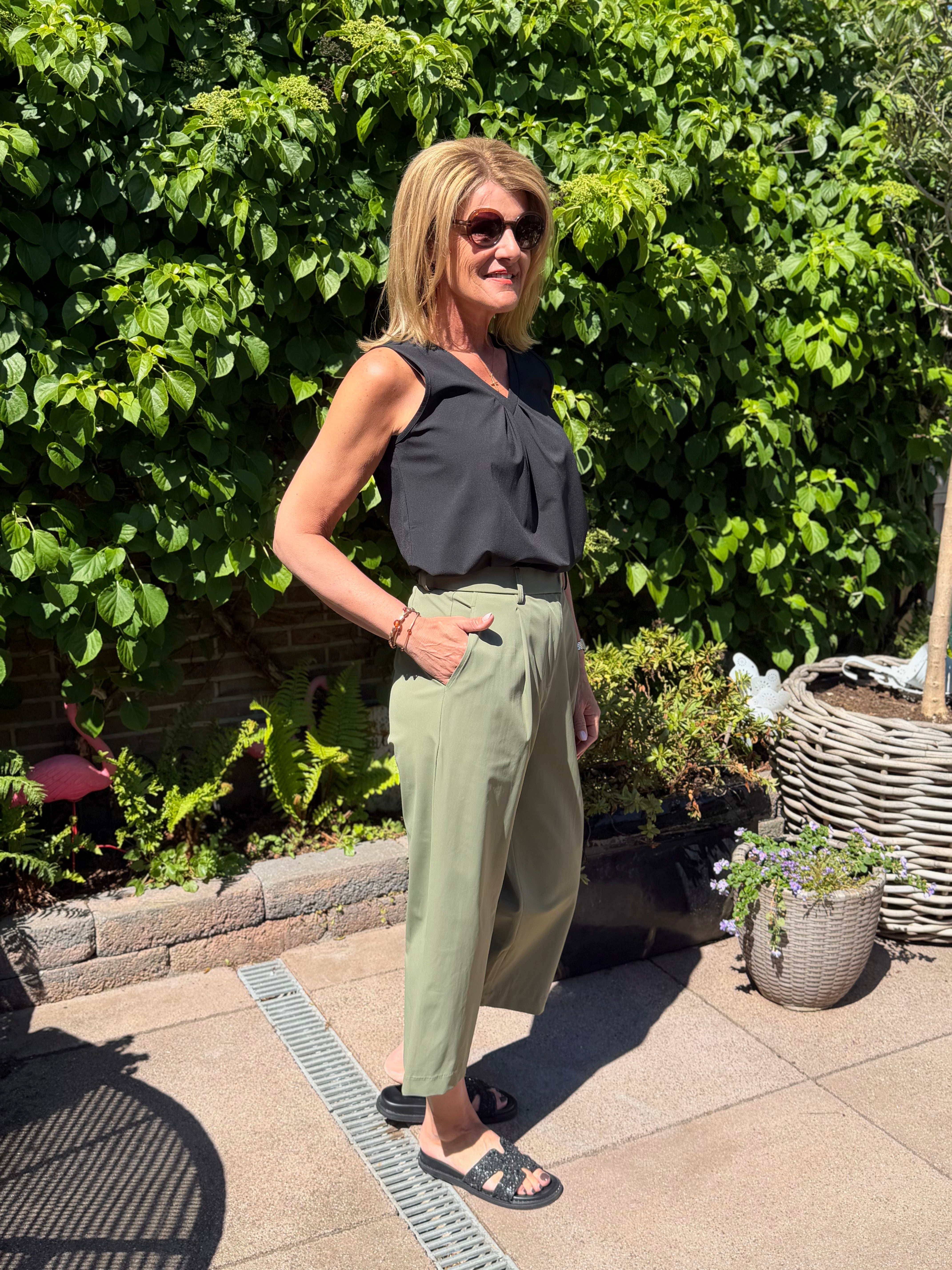 Mi Piace Travel Culotte Broek Pleated Waistband 202818 olive