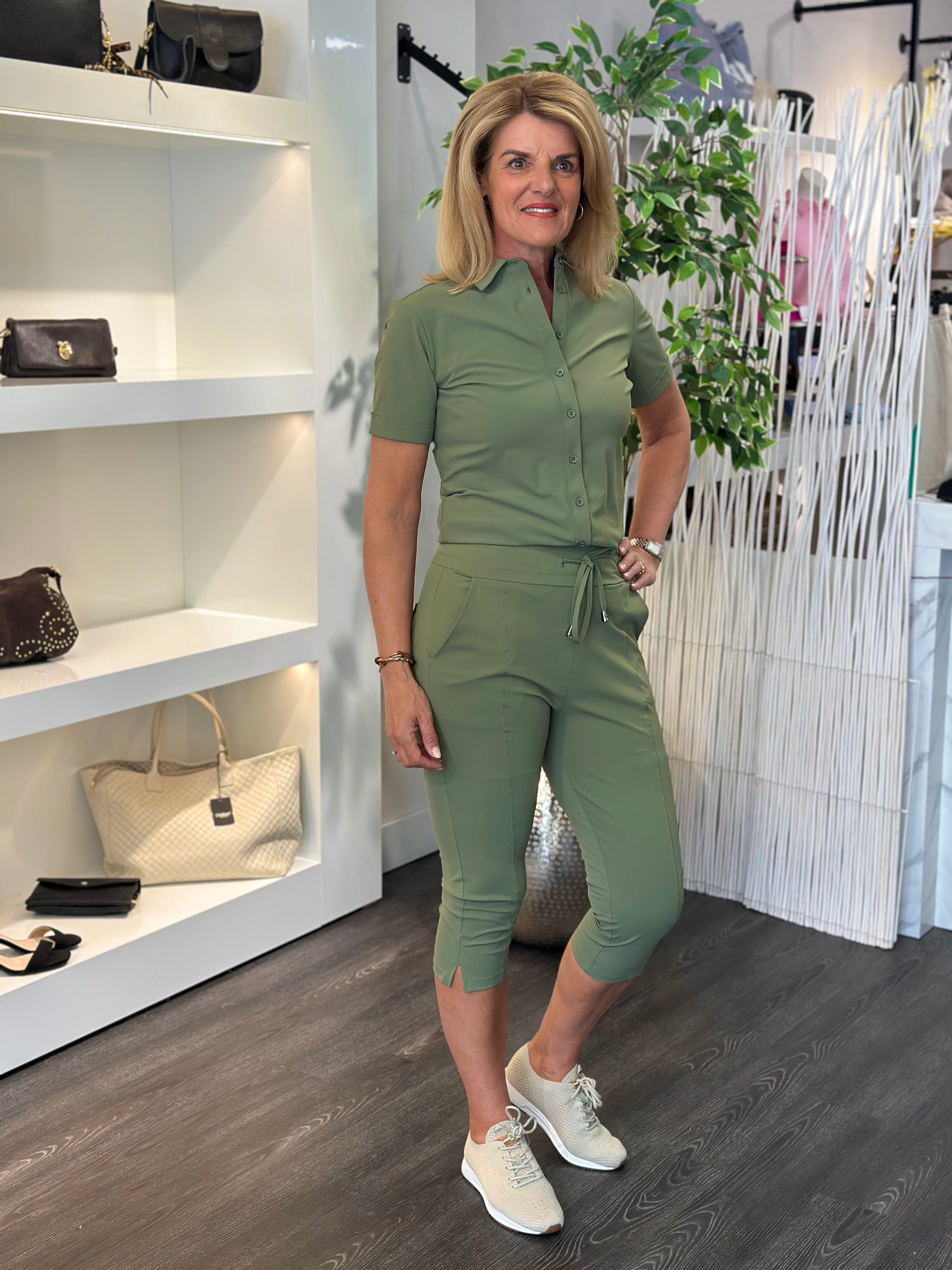 Mi Piace Travelstof Blouse Korte Mouw 202031 olive