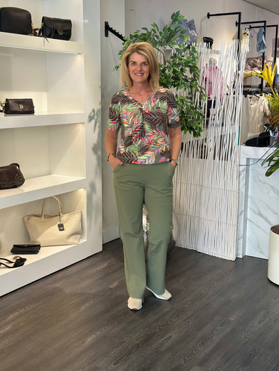 Mi Piace Travel Shirt Pleated 202815 pencil branches print olive