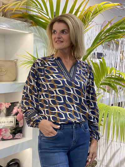 Musthaves by Elja Top blauw bruin 0393