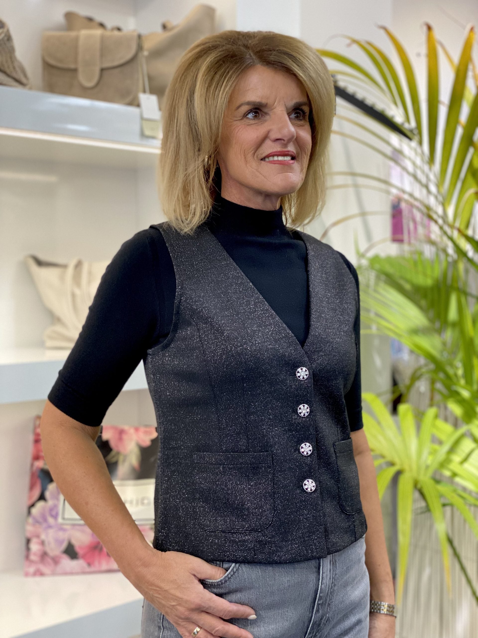 Freequent Nannilux Gilet zwart zilver