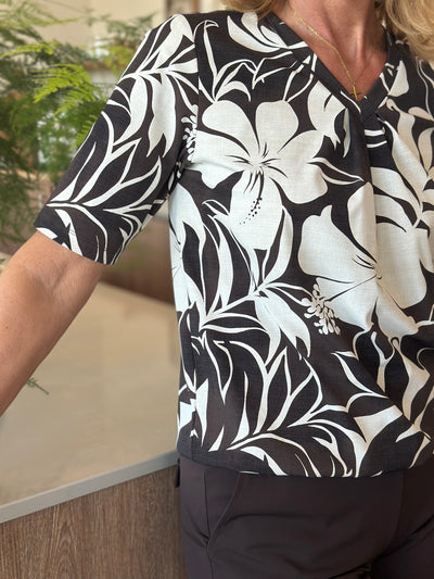 Mi Piace Travel Shirt Pleated 202815 hibiscus print espresso