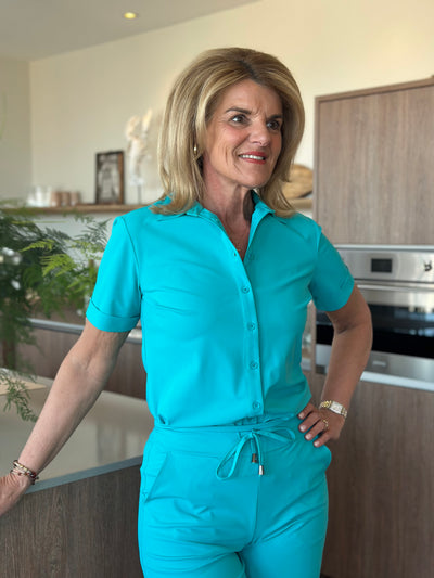 Mi Piace Travelstof Blouse Korte Mouw 202031 virvidian green