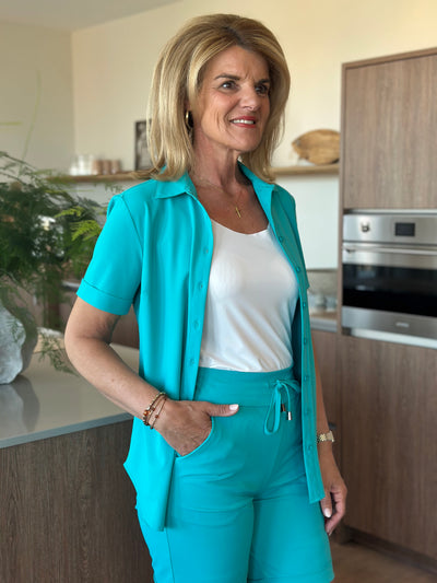 Mi Piace Travelstof Blouse Korte Mouw 202031 virvidian green