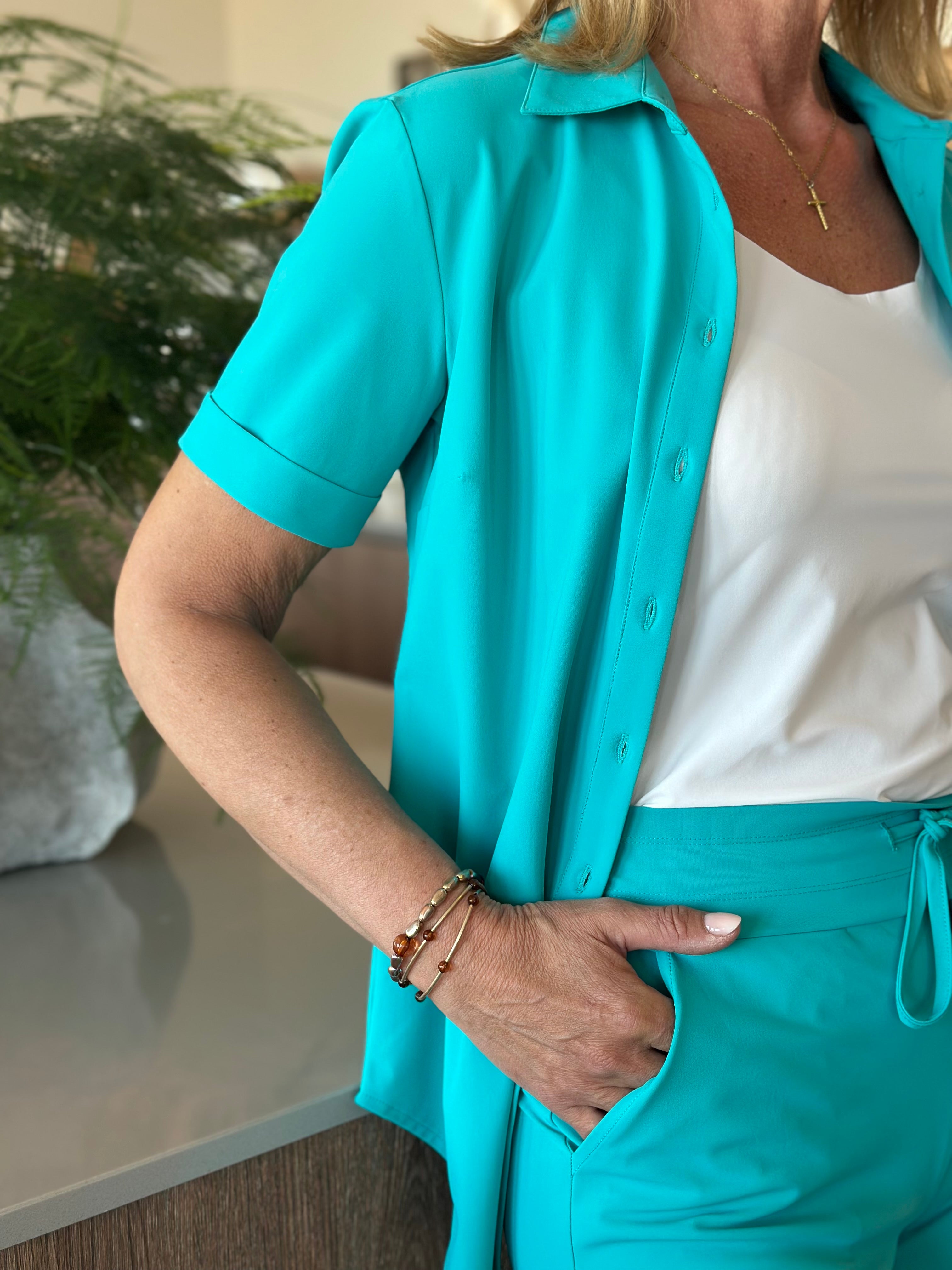 Mi Piace Travelstof Blouse Korte Mouw 202031 virvidian green
