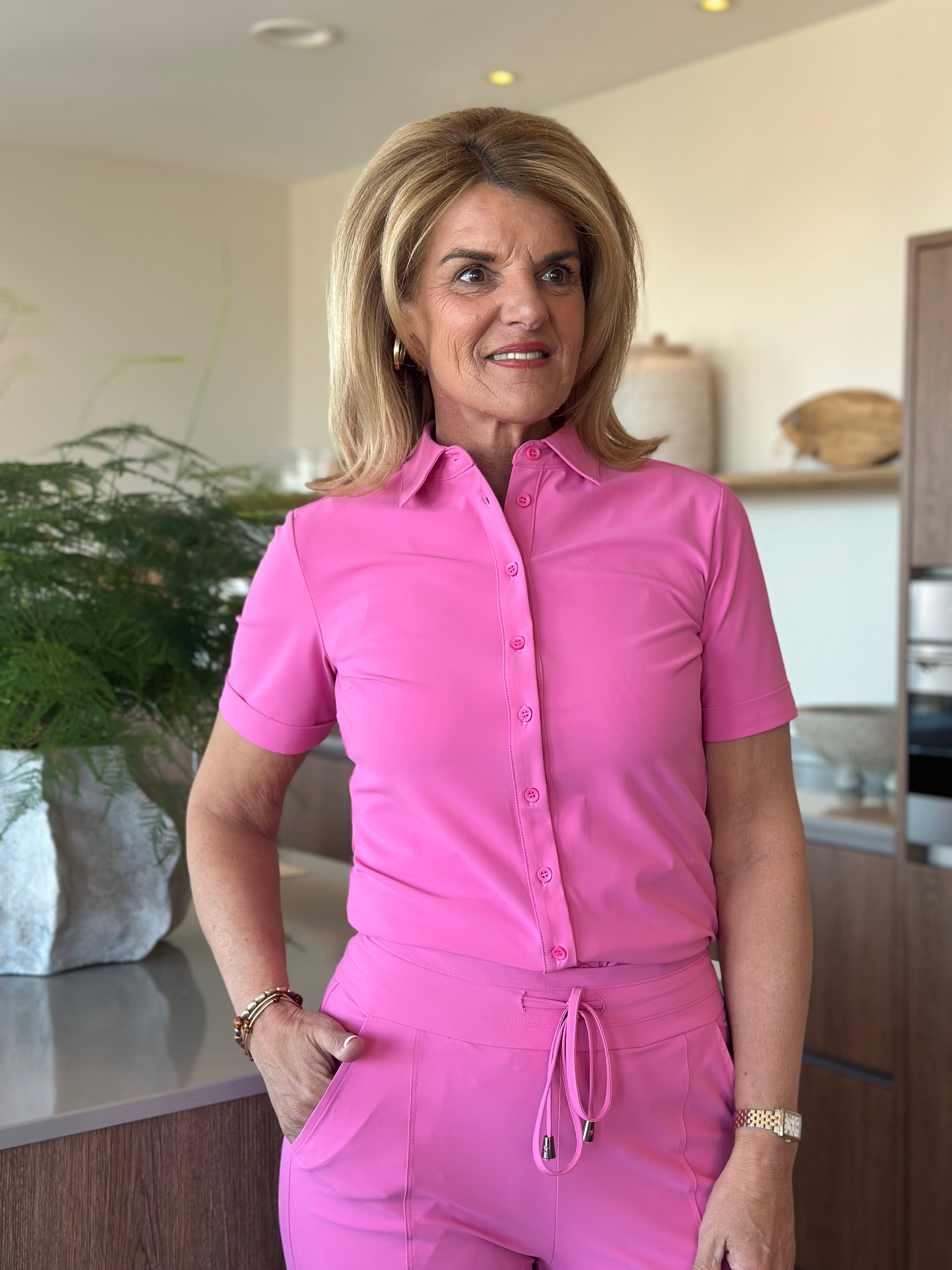 Mi Piace Travelstof Blouse Korte Mouw 202031 rose
