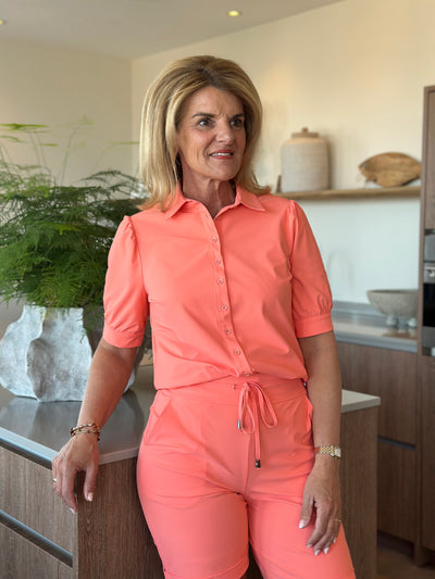 Mi Piace Travelstof Blouse Korte Mouw 202270 coral
