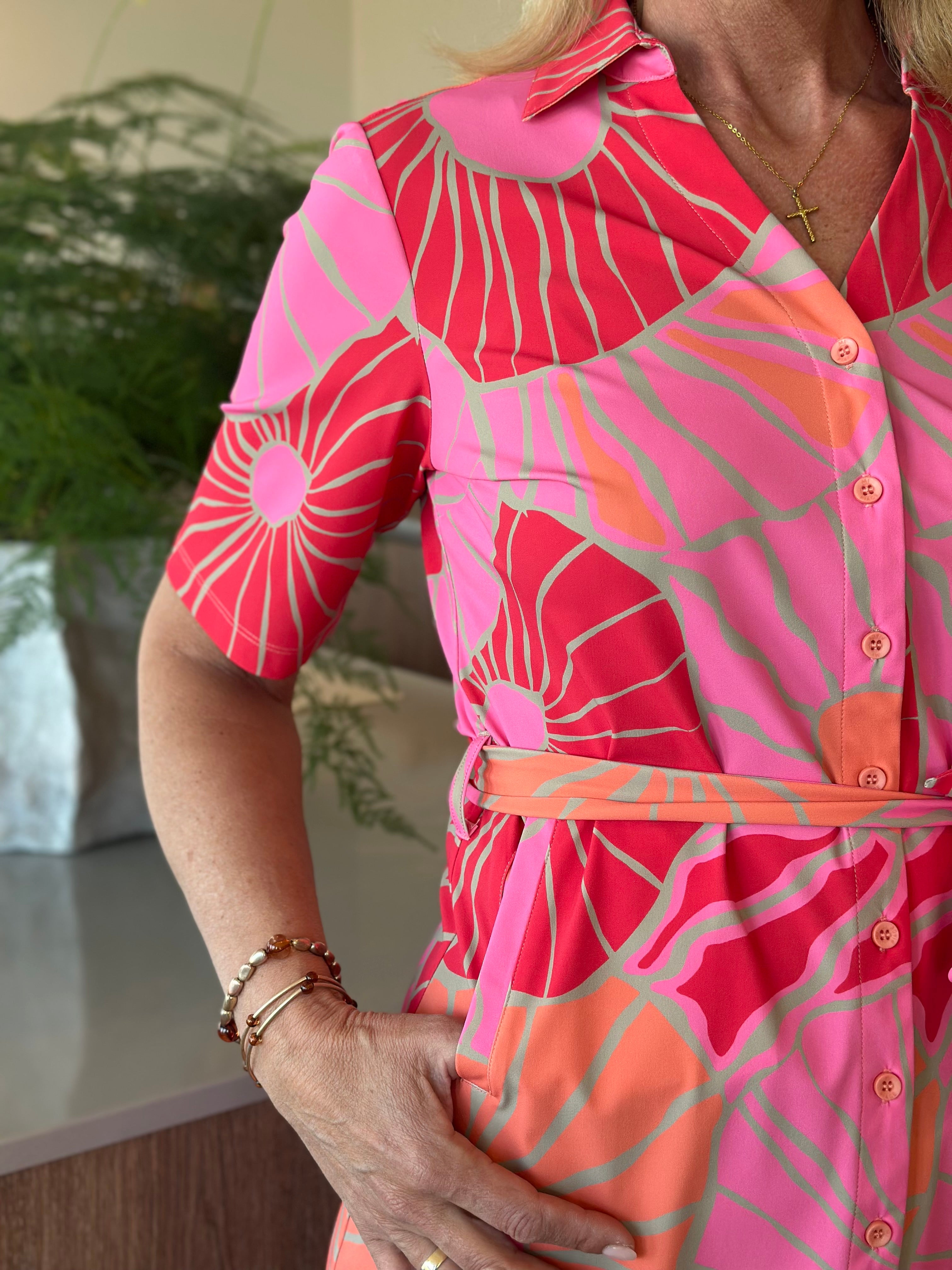 Mi Piace Travelstof Jurk 202807 desert anemone print coral