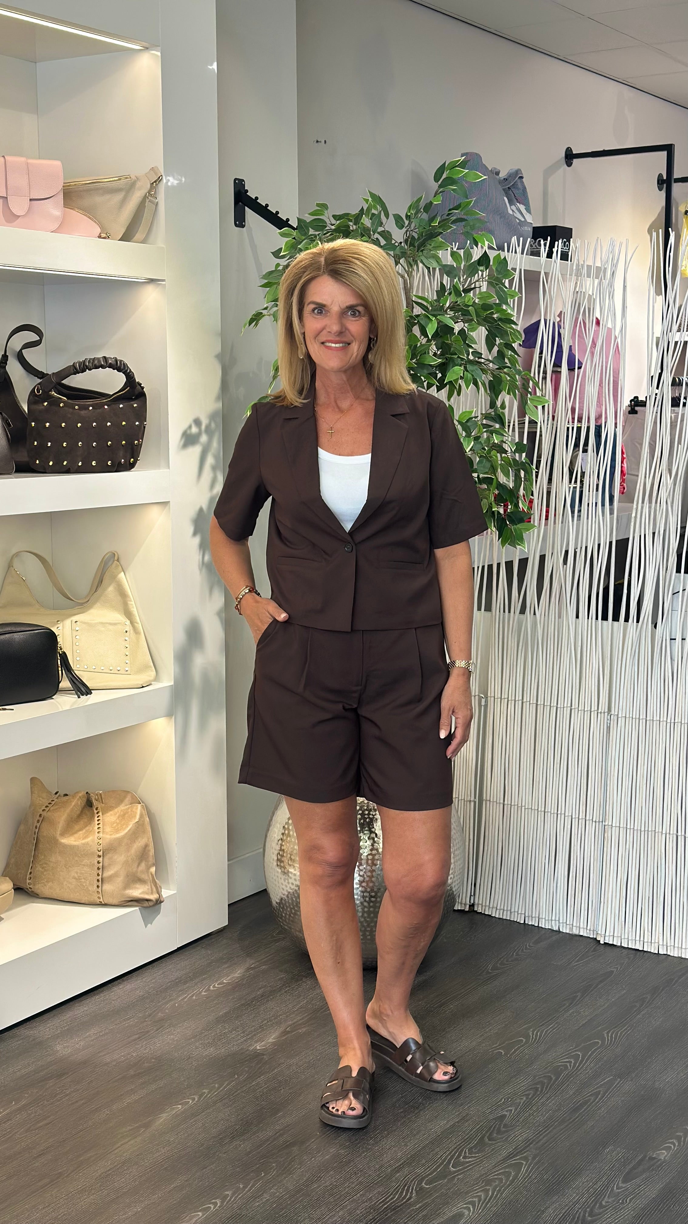 Freequent Maeve Blazer Cropped coffee bean