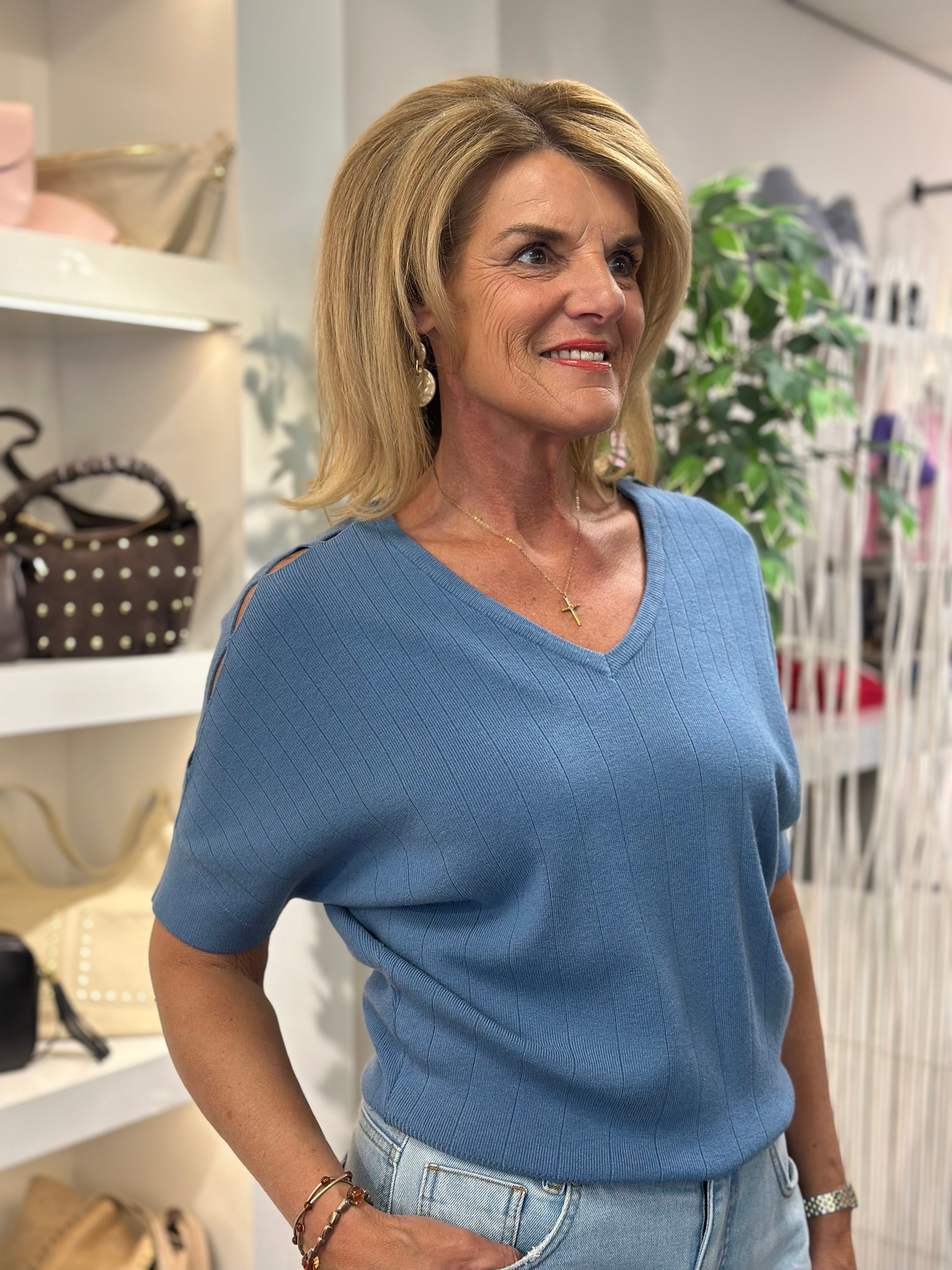 C&S Aboney Knit Pullover dusty blue