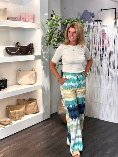 Mi Piace Travelstof Broek 202850 woven ikat stripe print pistachio